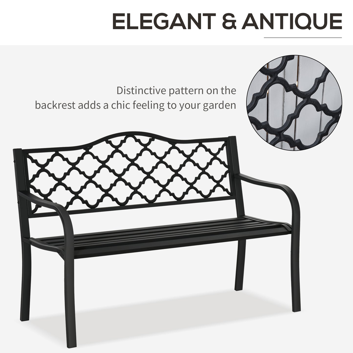 2-Seater Outdoor Garden Bench Cast Iron Antique Park Loveseat Chair with Armrest for Yard, Lawn, Porch, Patio, Steel