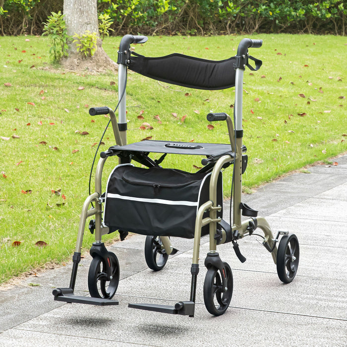 2 in 1 Wheelchair & Folding Rollator Walker Combo, Yellow-green