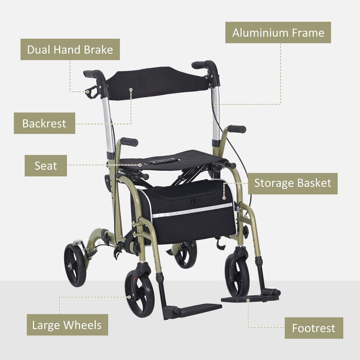 2 in 1 Wheelchair & Folding Rollator Walker Combo, Yellow-green