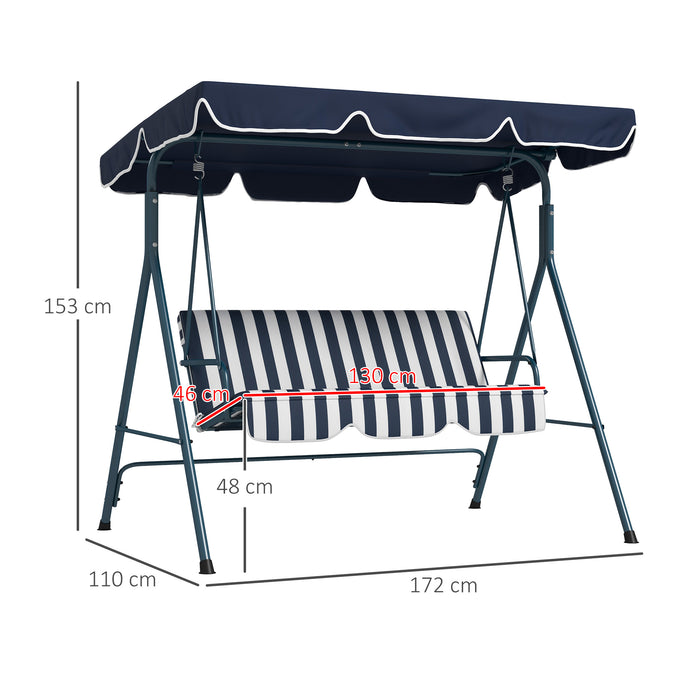 3-Seat Swing Chair Garden Swing Seat with Adjustable Canopy for Patio, Blue and White