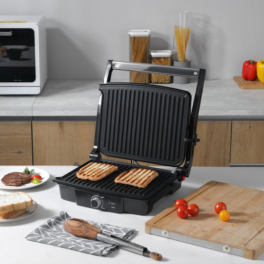 Health Grill & Panini Press, 4 Slice Toastie Machine, 2000W Electric Non-stick Grill with 180√Ç¬∞ Flat Open, Drip Tray and Adjustable Temperature