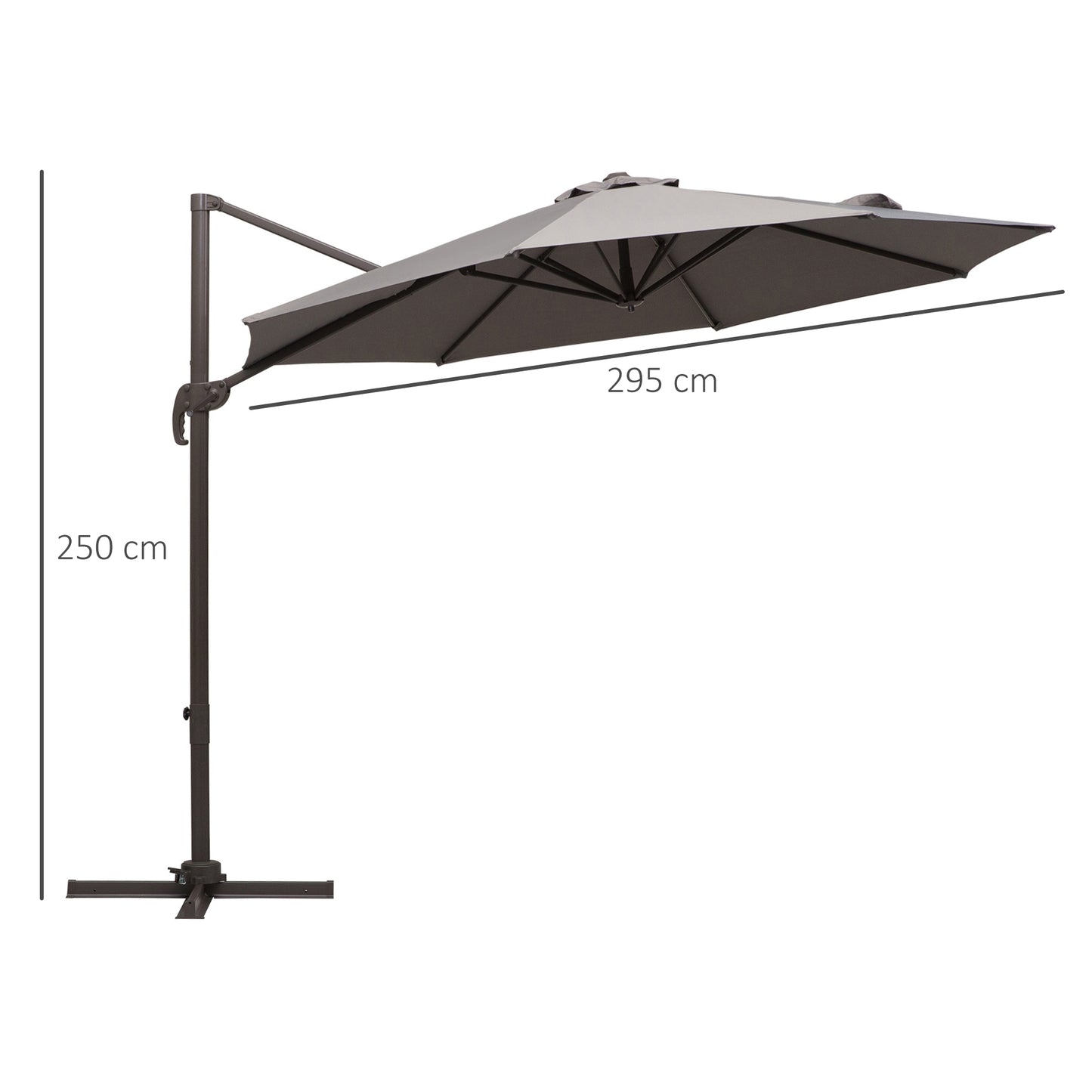 Outsunny 3M Roma Umbrella Sun Shade Cantilever Hanging Parasol w/ Cross Base Hand Crank Aluminium Frame 360¬¨‚àû Rotation - Grey