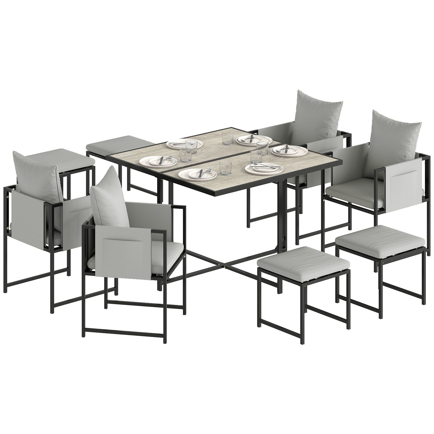 8 Seater Garden Dining Set, Cube Garden Furniture with Cushions