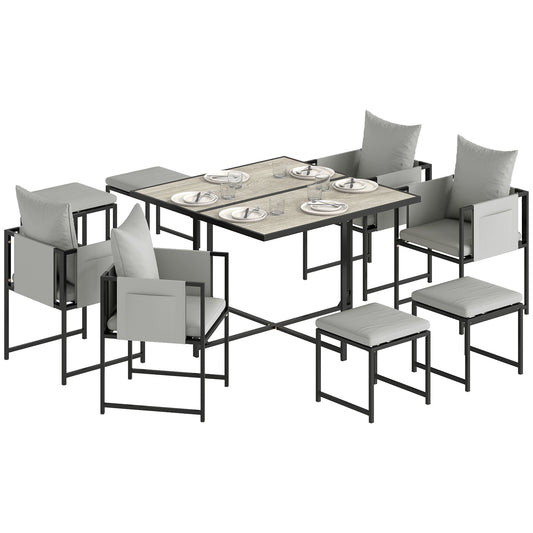 8 Seater Garden Dining Set, Cube Garden Furniture with Cushions