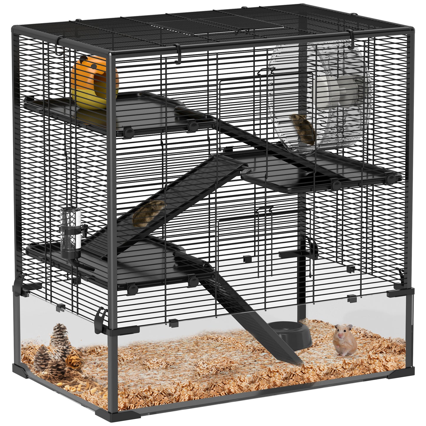 4-Tier Hamster Cage w/ Deep Tempered Glass Bottom, 78.5 x 48.5 x 80cm