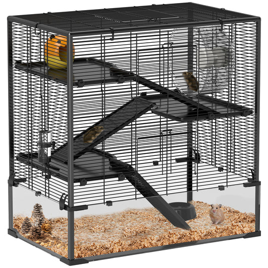 4-Tier Hamster Cage w/ Deep Tempered Glass Bottom, 78.5 x 48.5 x 80cm