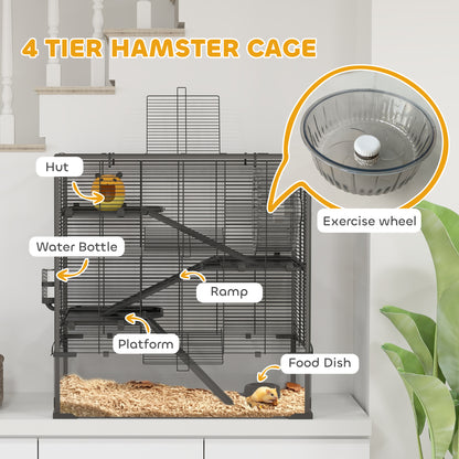 4-Tier Hamster Cage w/ Deep Tempered Glass Bottom, 78.5 x 48.5 x 80cm