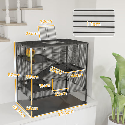 4-Tier Hamster Cage w/ Deep Tempered Glass Bottom, 78.5 x 48.5 x 80cm