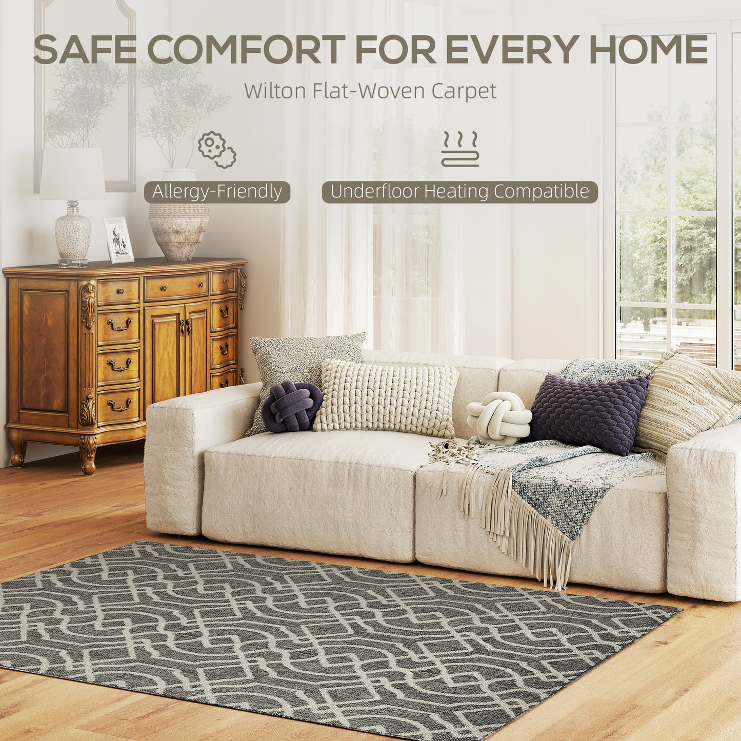 Easy-Cleaning Machine Washable Rug for Patio, Garden, Grey