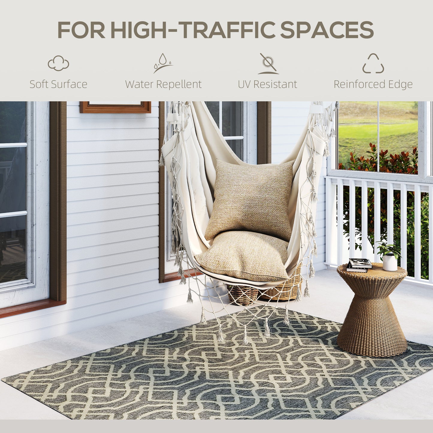 Easy-Cleaning Machine Washable Rug for Patio, Garden, Grey
