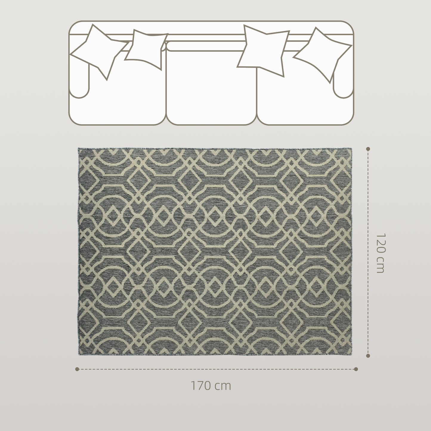 Easy-Cleaning Machine Washable Rug for Patio, Garden, Grey