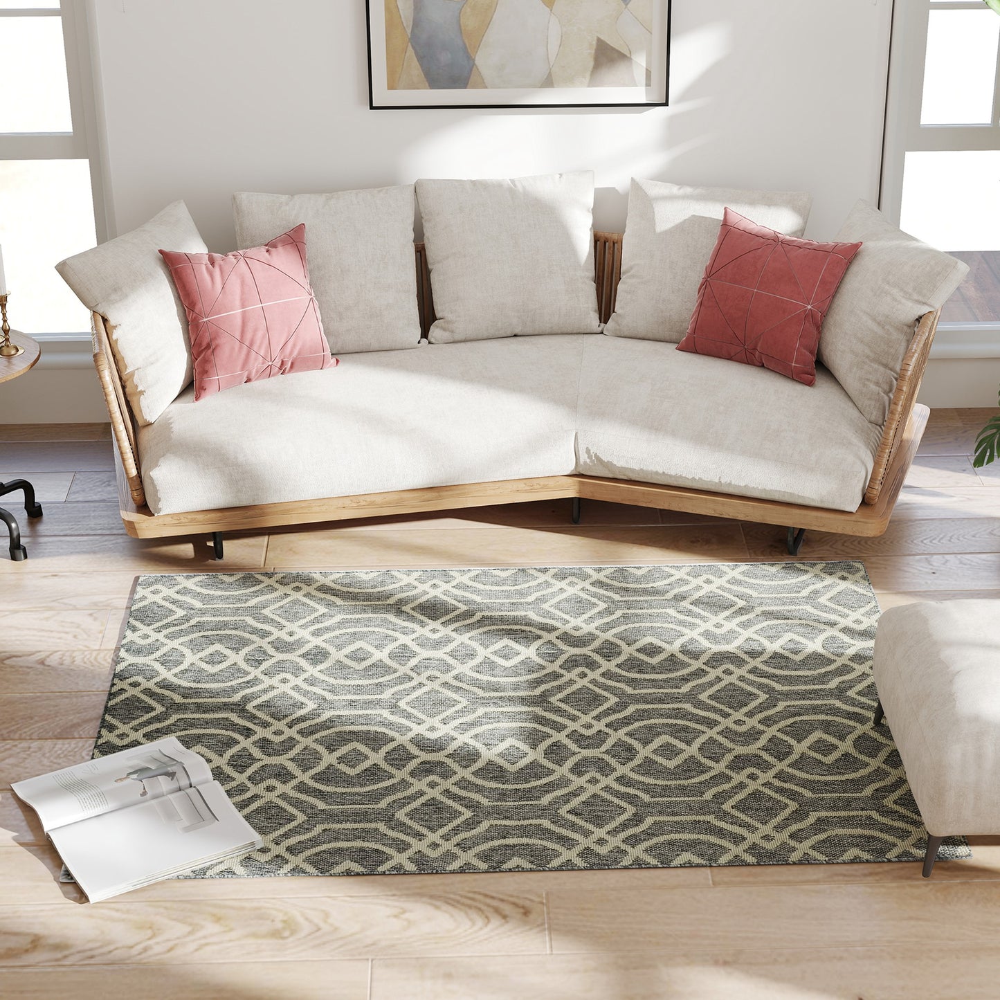 Easy-Cleaning Machine Washable Rug for Patio, Garden, Grey