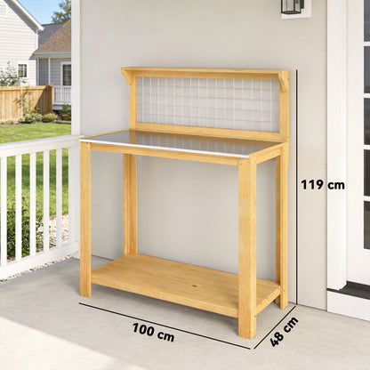 Wooden Potting Bench Table with Aluminium Worktop