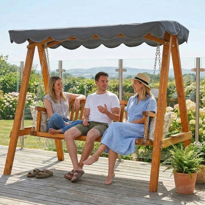 3 Seater Garden Swing Seat with Canopy, Outdoor Hammock Bench