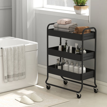 3-Tier Storage Trolley, Storage Cart with Mesh Backets, Wheels