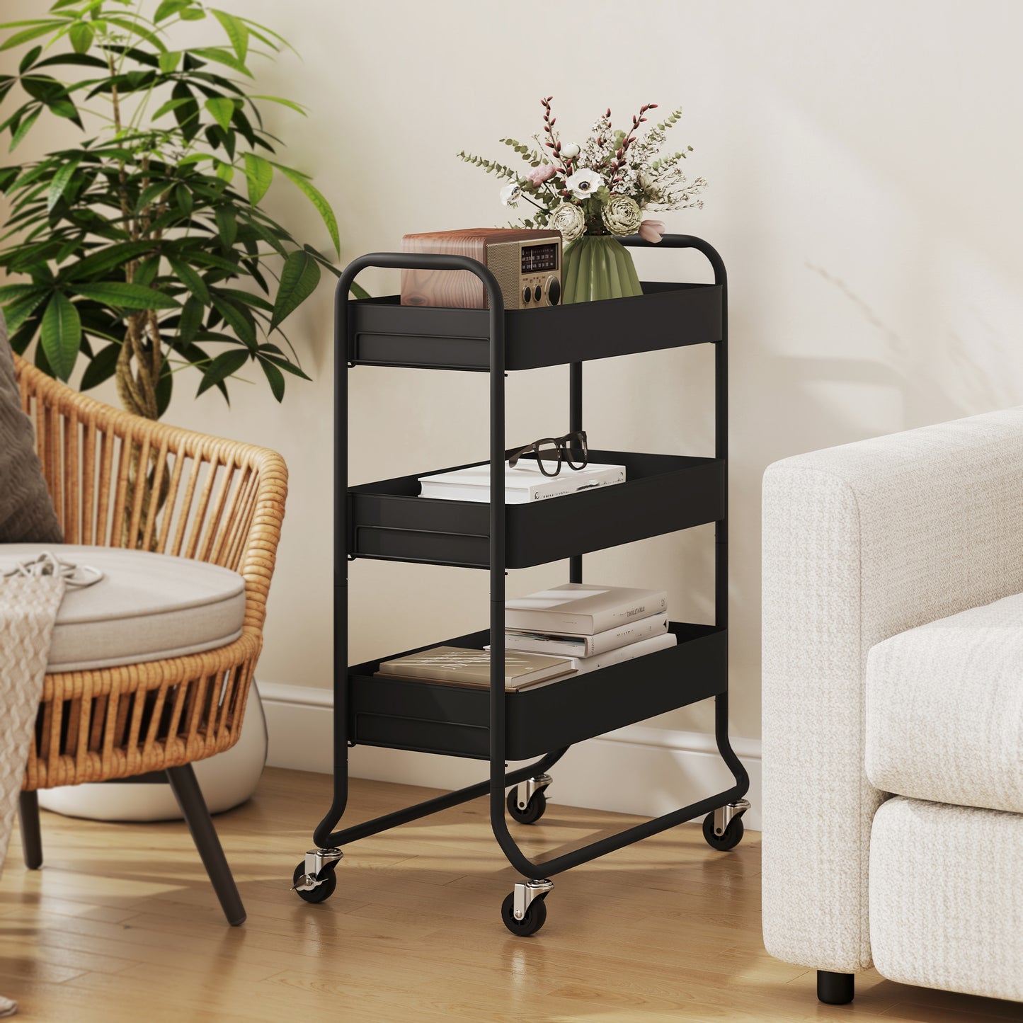 3-Tier Storage Trolley, Storage Cart with Mesh Backets, Wheels