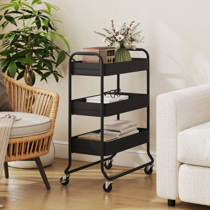 3-Tier Storage Trolley, Storage Cart with Mesh Backets, Wheels