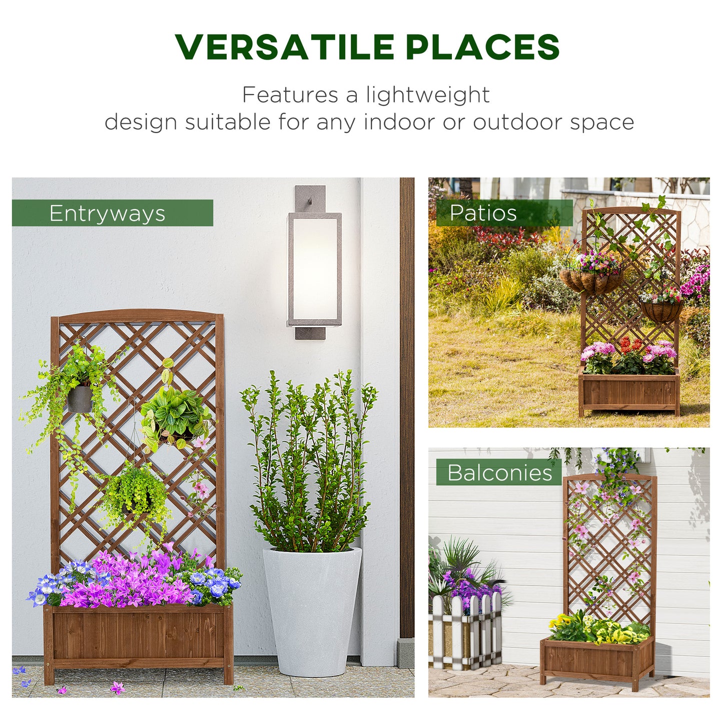 Wooden Planter with Trellis, Raised Bed for Garden, Brown