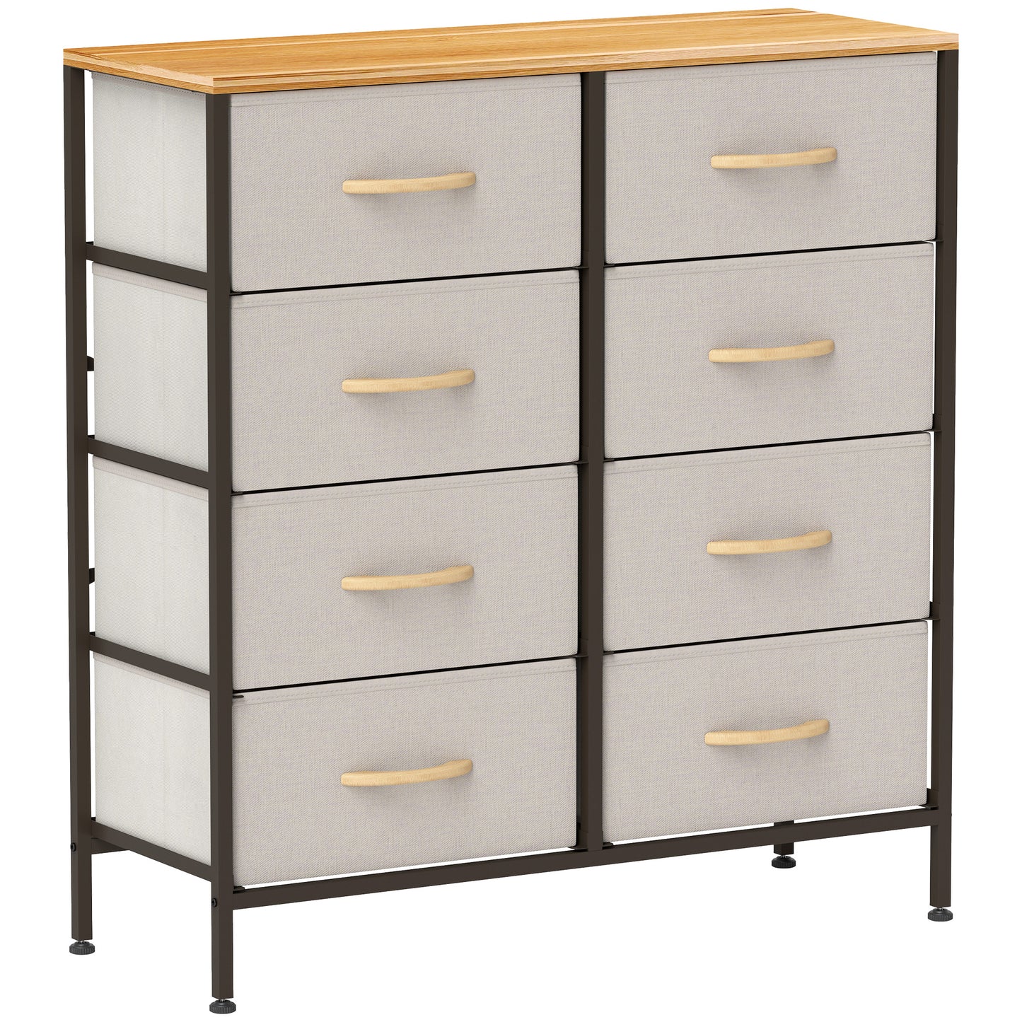 8 Drawer Fabric Chest of Drawers w/ Wooden Top for Hallway Cream