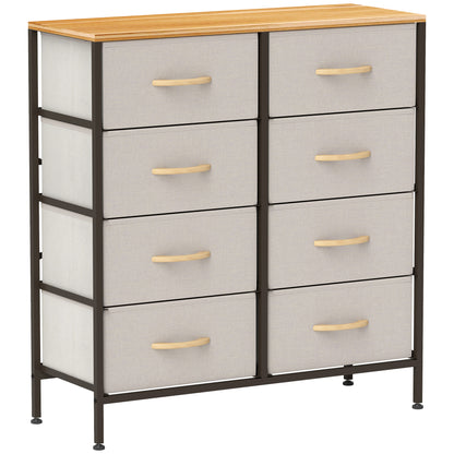 8 Drawer Fabric Chest of Drawers w/ Wooden Top for Hallway Cream