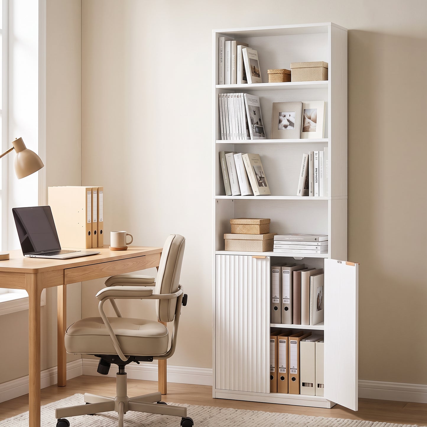 Bookcase with Adjustable Shelf 6-Tier Tall Bookshelf, White