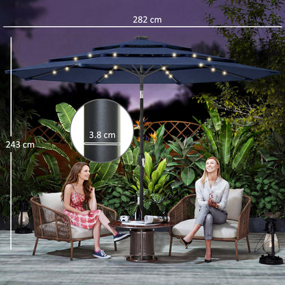2.8 m Garden Parasol Umbrella with Light, Patio Umbrella, Navy Blue