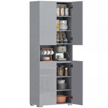 180cm Tall Kitchen Cupboard, Pantry Storage Cabinet, High Gloss Grey
