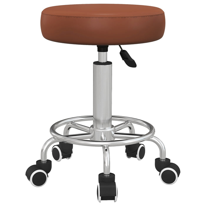 Round PU leather Salon Beautician Stool Adjustable Height, Brown