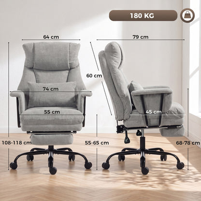 180kg Office Chair, Desk Chair with Lumbar Support, Grey