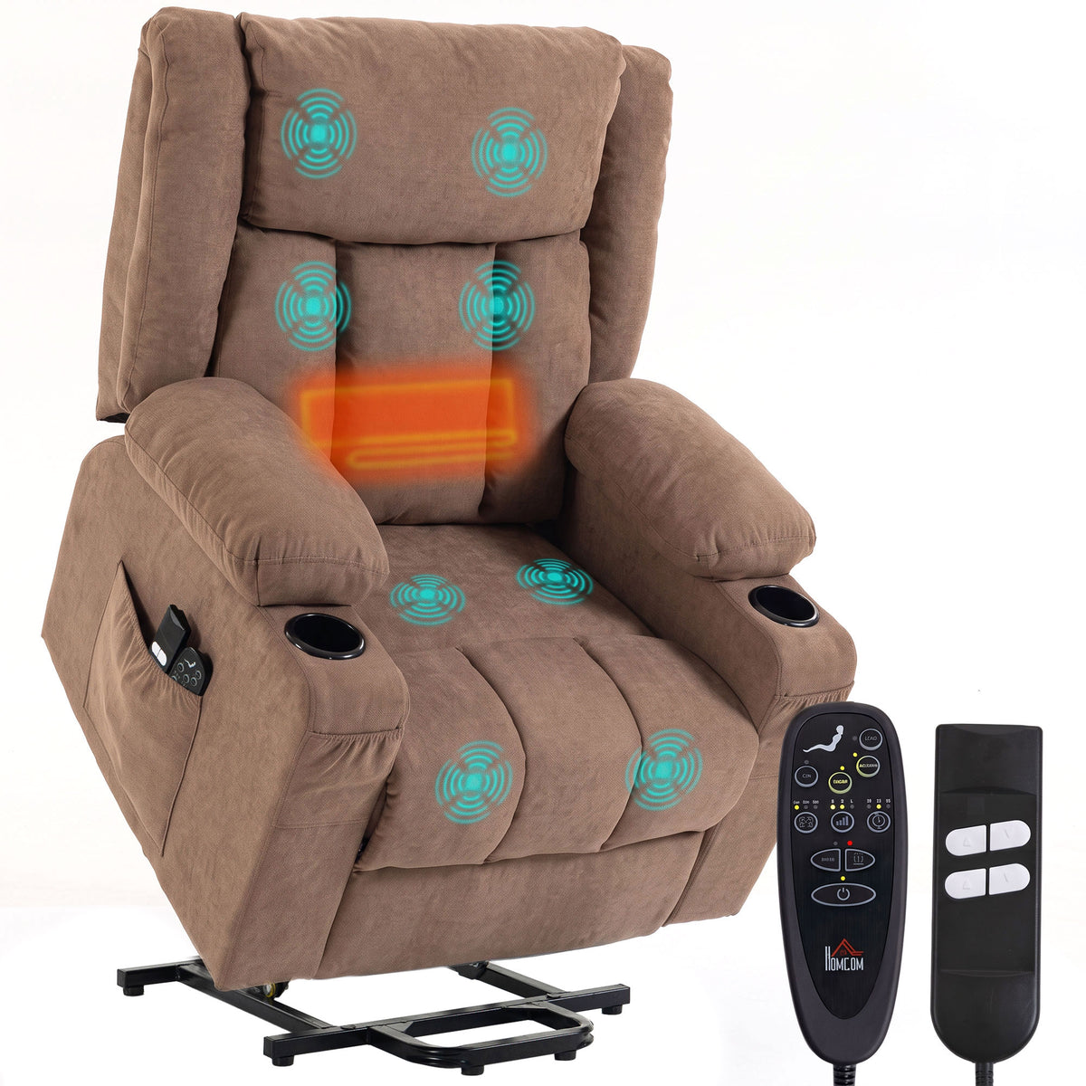 Dual Motor Recliner Chair Power Lift Chair w/ Massage Heat, Brown