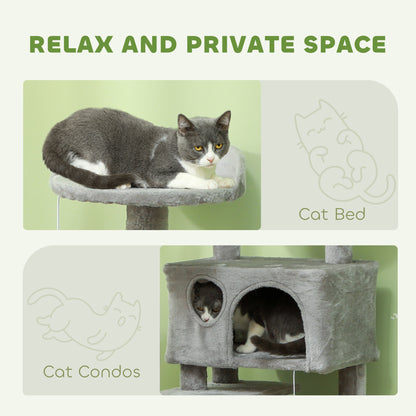 138cm Cat Tree with Scratching Posts and Pad, Bed, Condos, Light Grey