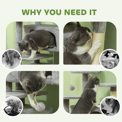 138cm Cat Tree with Scratching Posts and Pad, Bed, Condos, Light Grey