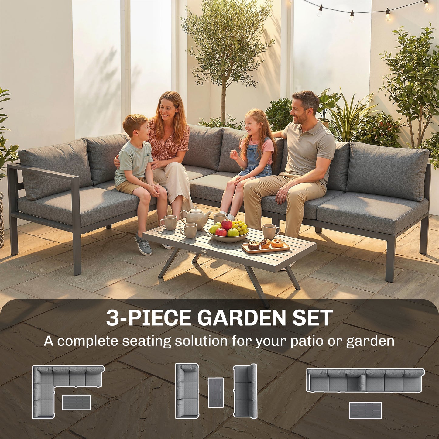 Patio Furniture Set Adjustable Backrest L-Shaped Dark Grey