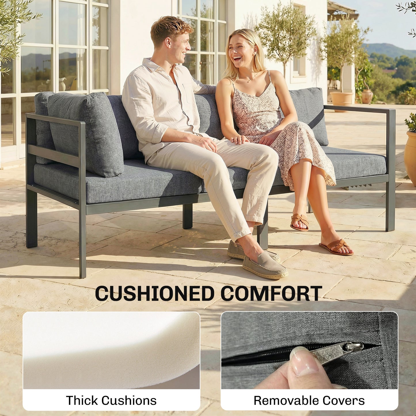 Patio Furniture Set Adjustable Backrest L-Shaped Dark Grey