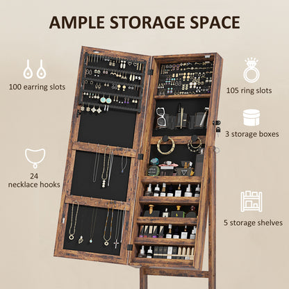 Mirrored Jewellery Cabinet W/ LED Light Lockable Jewellery Rustic Brown