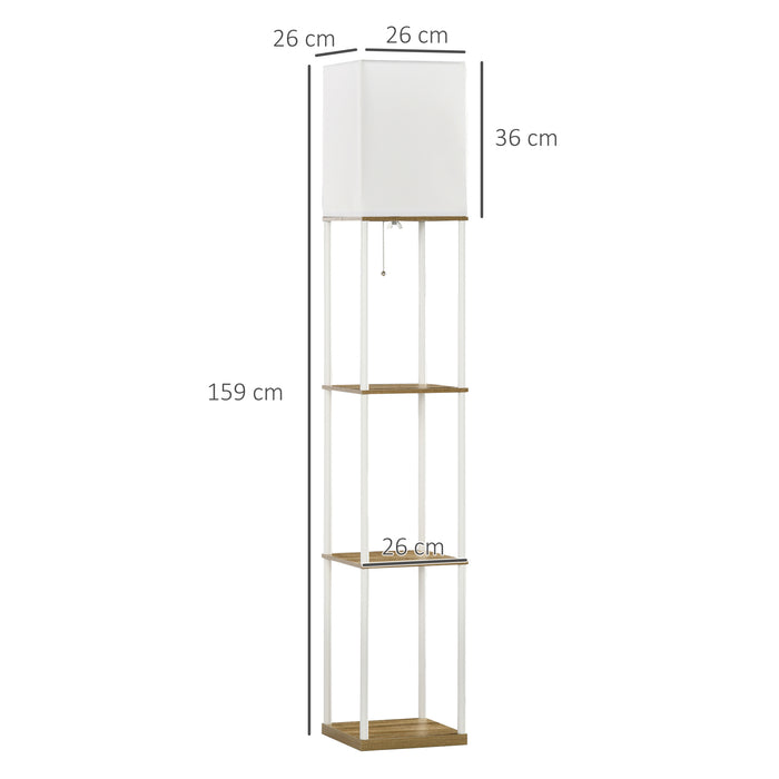 Modern Floor Lamp with Shelves, 3 Layer Shelf Tall Standing Lamp with Fabric Lampshade, Pull Chain Switch (Bulb not included)