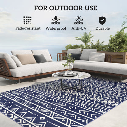 1.8 x 2.7m Reversible Outdoor RV Rug, Geometric, Blue and White