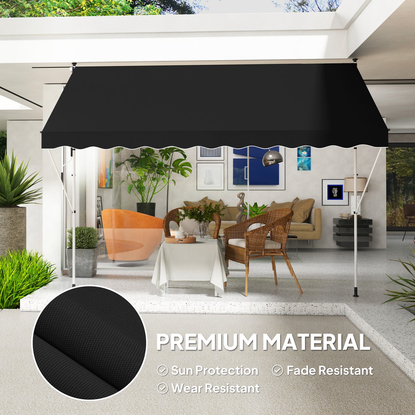 3 x 1.5 m Retractable patio  Awning Floor-to-ceiling shade, Black