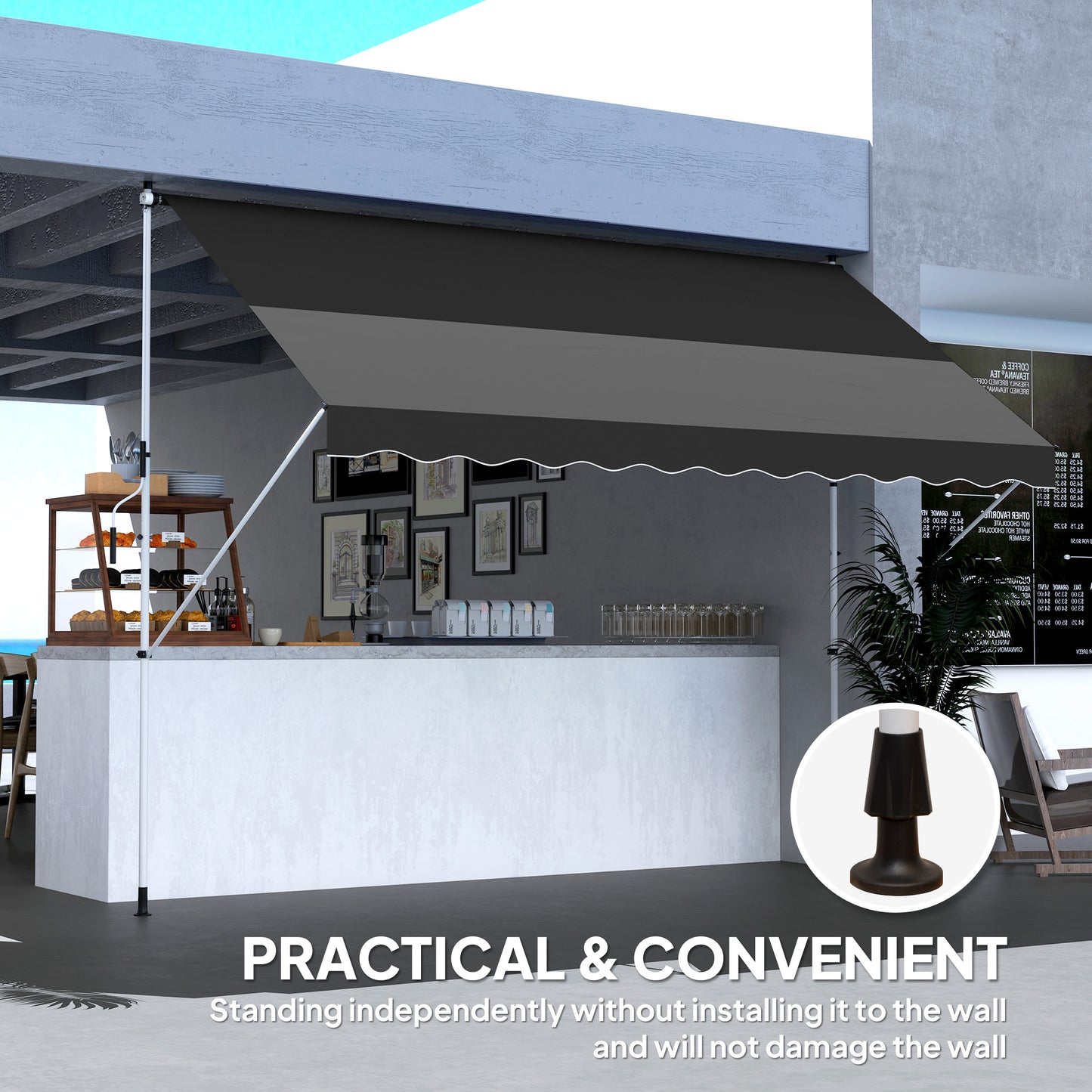 3 x 1.5 m Retractable patio  Awning Floor-to-ceiling shade, Black