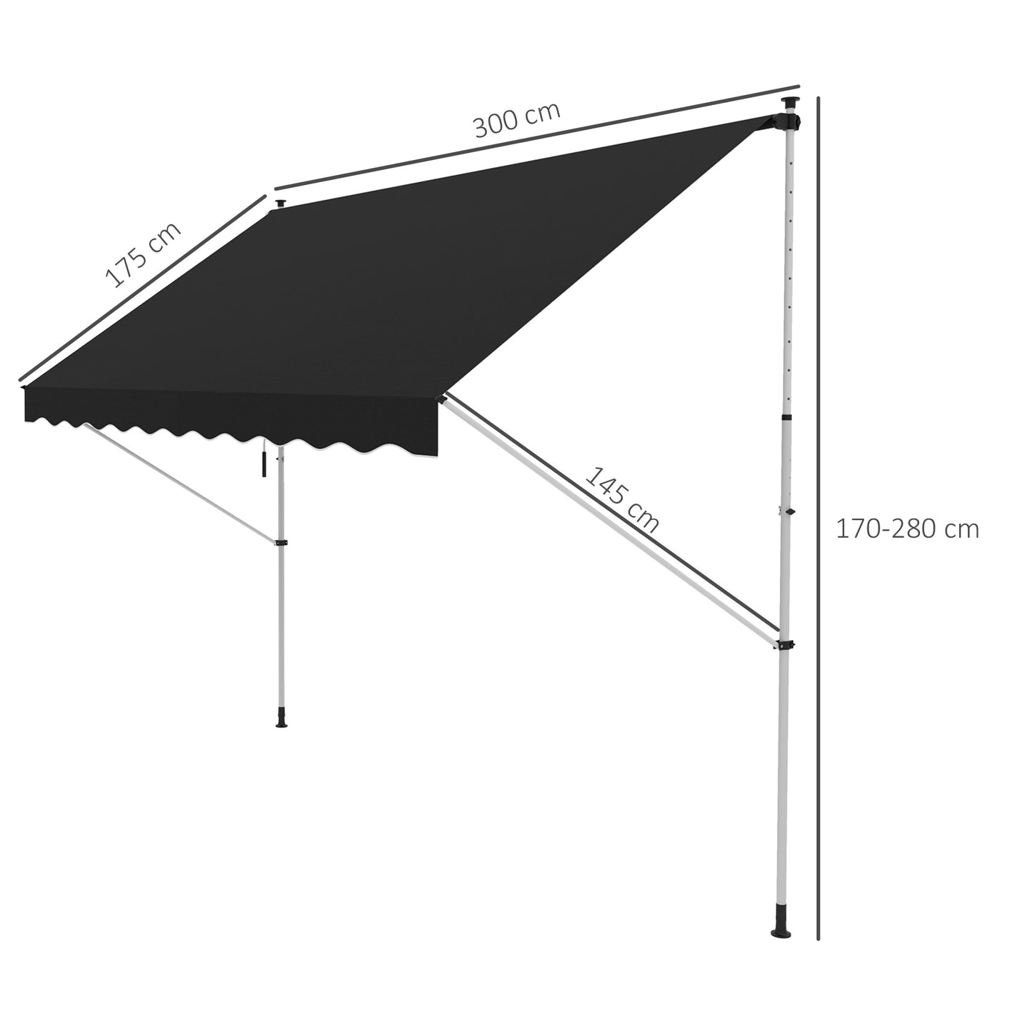 3 x 1.5 m Retractable patio  Awning Floor-to-ceiling shade, Black