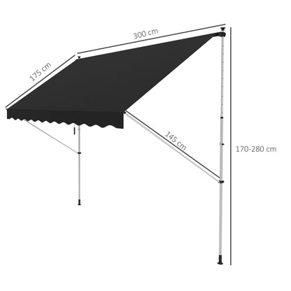 3 x 1.5 m Retractable patio  Awning Floor-to-ceiling shade, Black