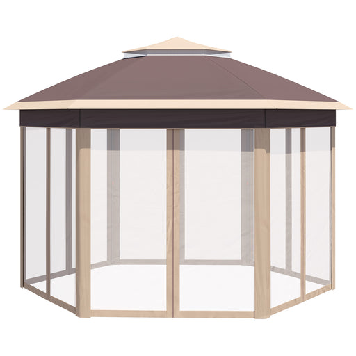 Hexagon Pop Up Gazebo Outdoor Patio Gazebo Double Roof Instant Shelter with Netting, 3 x 4m, Khaki