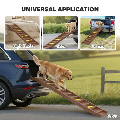 Foldable Dog Ramp for Car, Non-Slip Dog Stairs for SUVs Truck, Brown