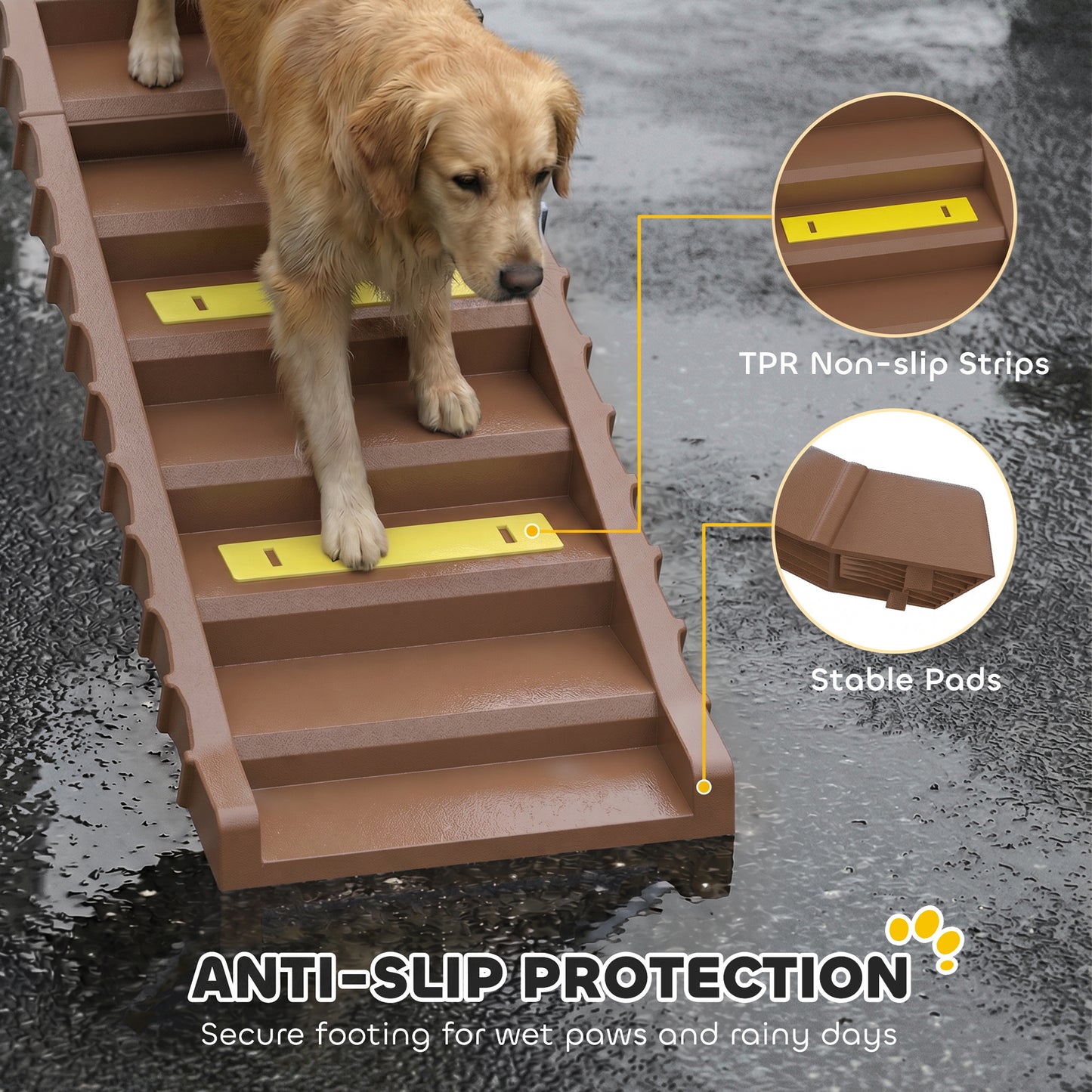 Foldable Dog Ramp for Car, Non-Slip Dog Stairs for SUVs Truck, Brown