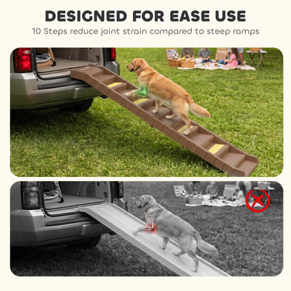 Foldable Dog Ramp for Car, Non-Slip Dog Stairs for SUVs Truck, Brown