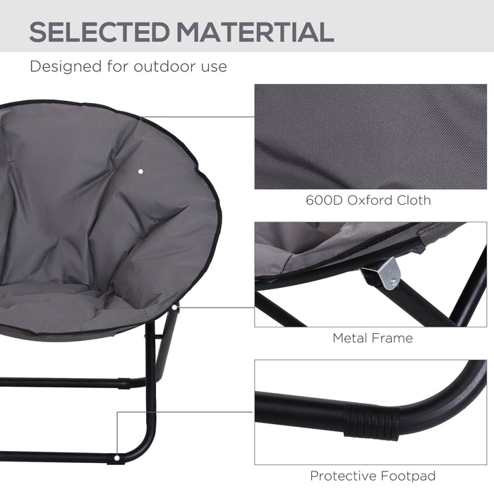 Garden Folding Portable Padded Saucer Moon Chair Padded Round Outdoor Camping Travel Fishing Seat Grey