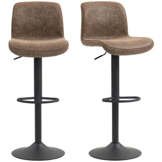 Barstools Set of 2, Dining Stools with Backrest and Footrest, Brown