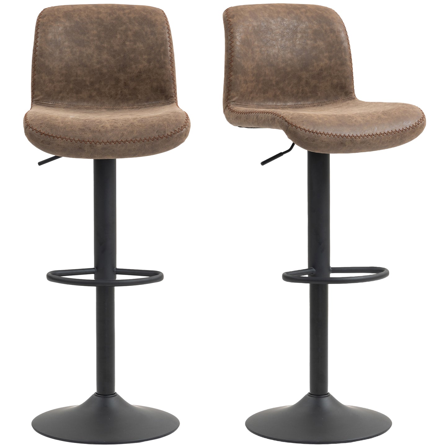 Barstools Set of 2, Dining Stools with Backrest and Footrest, Brown