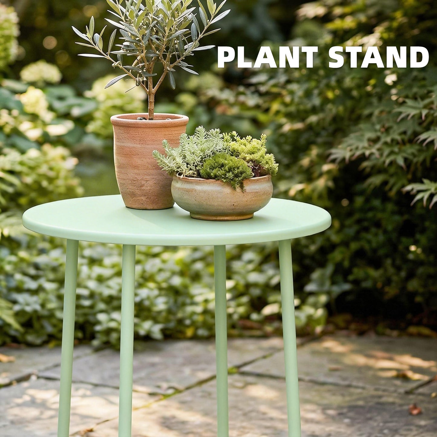 Metal Garden Side Table, 48 cm Round Outdoor Table, Green
