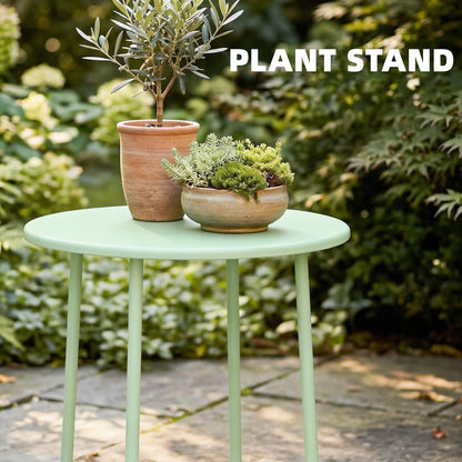 Metal Garden Side Table, 48 cm Round Outdoor Table, Green